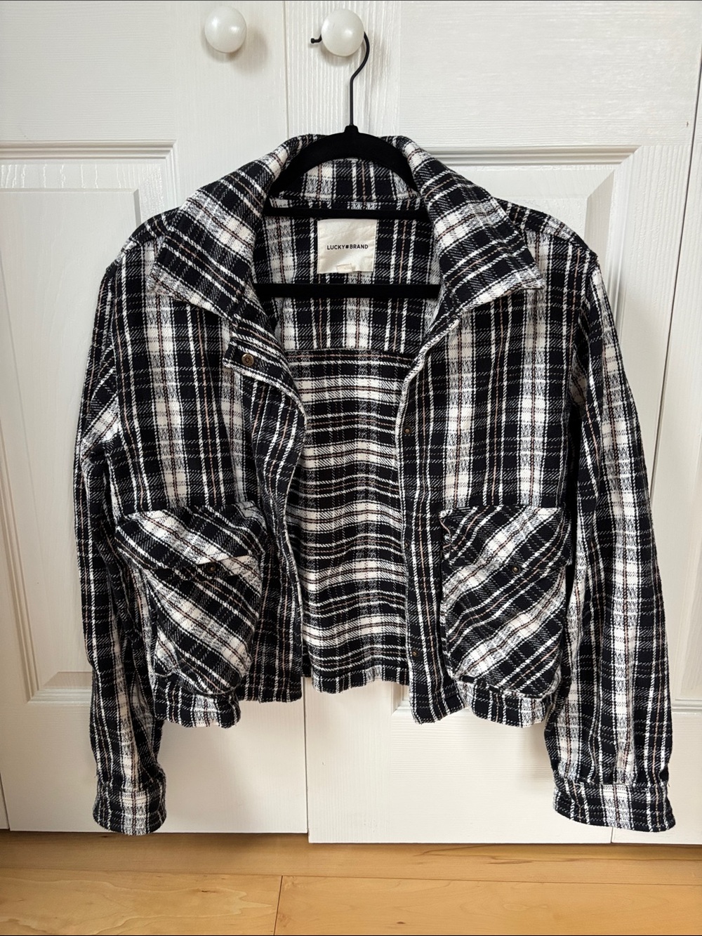 Lucky Brand Black & White Plaid Cropped Shacket